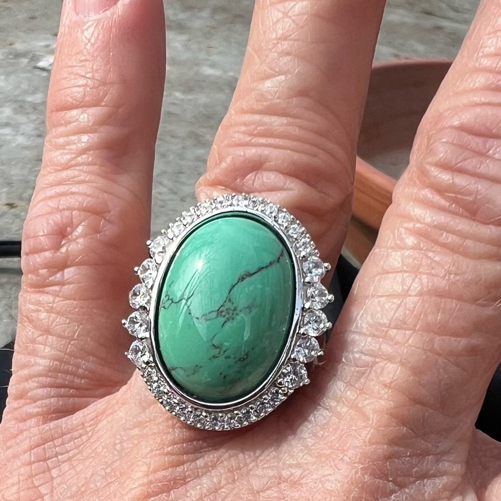 NWT Diamonique & Turquoise Sterling Silver QVC Size 6